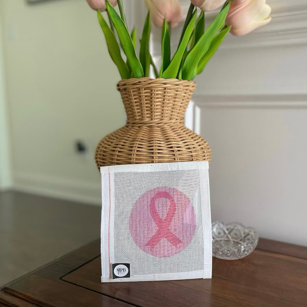 PRE-ORDER Breast Cancer Pink 4 Inch Round Needlepoint Canvas